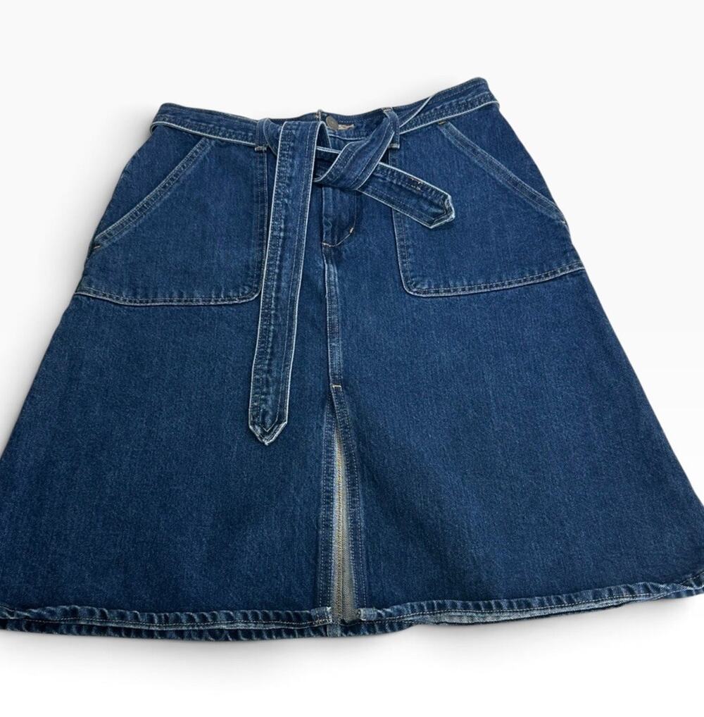 Levi's Dark Blue Denim Midi Skirt with Tie Belt Womens Size 28